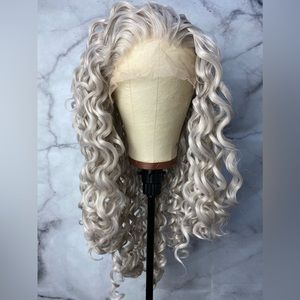 Silver Grey Curly Lace Wig